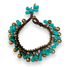 Handmade Bracelet Turquoise Bells Charms Beaded Beaded 8 Inch Jewelry