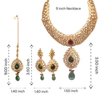 Royal Traditional Necklace, Earring with Ear Chain and Tikka Gold Plated Indian Bridal Jewellery Set