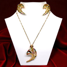 Contemporary Pendant Chain Earring with Ring Aurora Abstract Leaf Design with Swarovski Jewellery Set