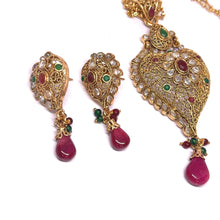 Necklace with Drop Pendant & Earring Multi Layer Heritage Polki Bridal Jewellery Set