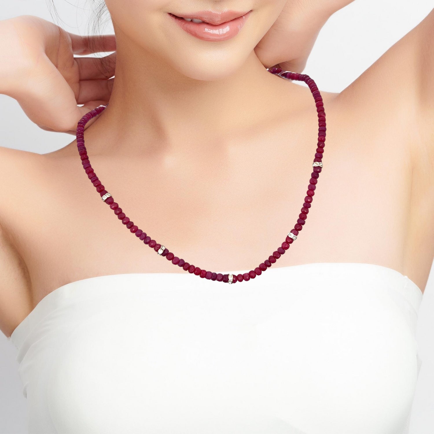 Natural Ruby Rondelle Facet Cut Bead Gemstone Necklace