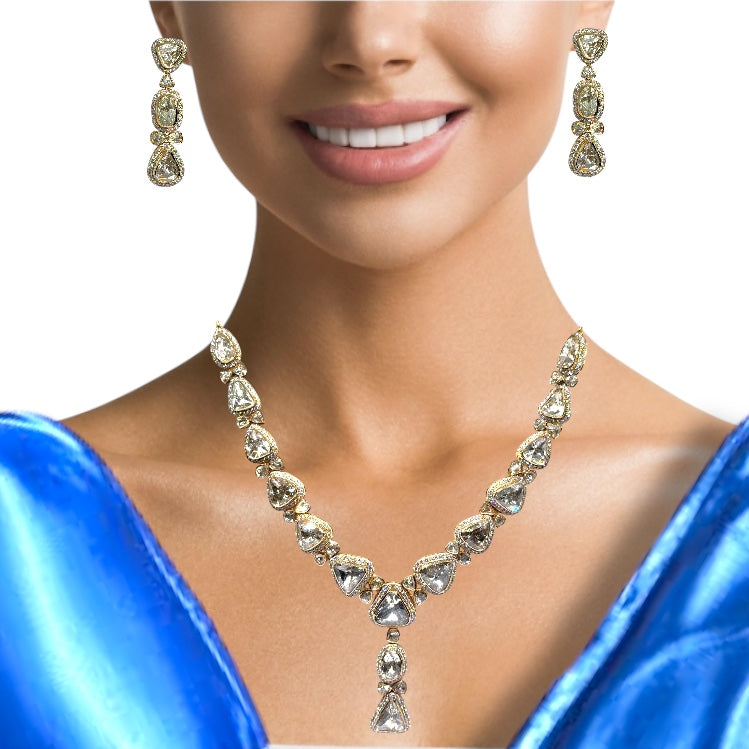 18K Yellow Gold Polki Diamond Unique & Rare Matched Pair Necklace and Earring Set – Royal Aesthetic Bridal Jewellery