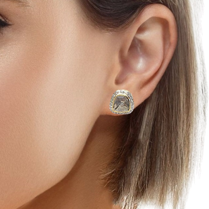 18K Yellow Gold Diamond Polki Earrings – Sophisticated Indian Styling for Weddings and Celebrations