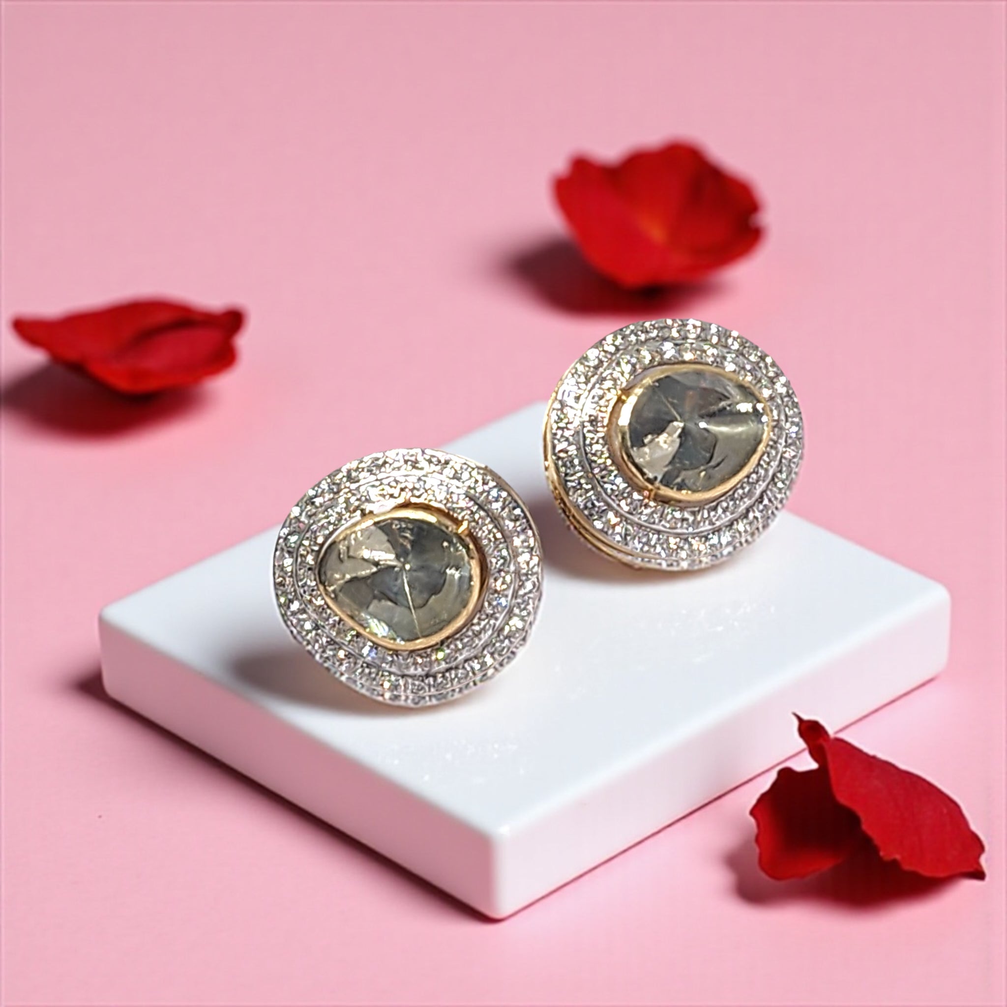 18K Yellow Gold Diamond Polki Earrings – Versatile Accessory for Ethnic or Contemporary Outfits