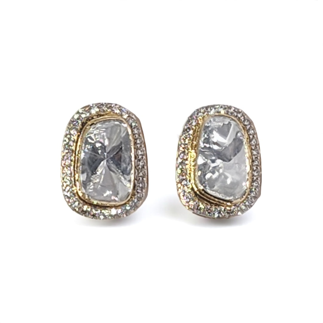 14K Yellow Gold Diamond Polki Earrings – Traditional Design with Jadau-Inspired Elegance