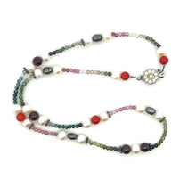 Natural Multi Tourmaline with Pearl Garnet Coral Color Gemstone Necklace