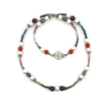 Natural Multi Tourmaline with Pearl Garnet Coral Color Gemstone Necklace