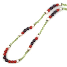 Natural Peridot, Coral, Pearl & Garnet Gemstone Semiprecious Necklace