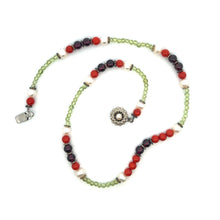 Natural Peridot, Coral, Pearl & Garnet Gemstone Semiprecious Necklace