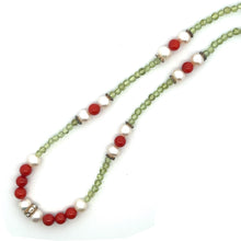 Natural Peridot Coral Ball with Pearl Ball Semi Precious Gemstone Necklace