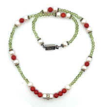 Natural Peridot Coral Ball with Pearl Ball Semi Precious Gemstone Necklace