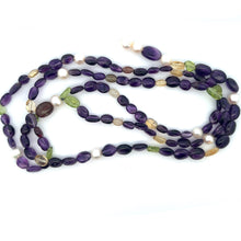 Natural Amethyst Peridot Citrine Tourmaline Pearl Layered Semiprecious Necklace