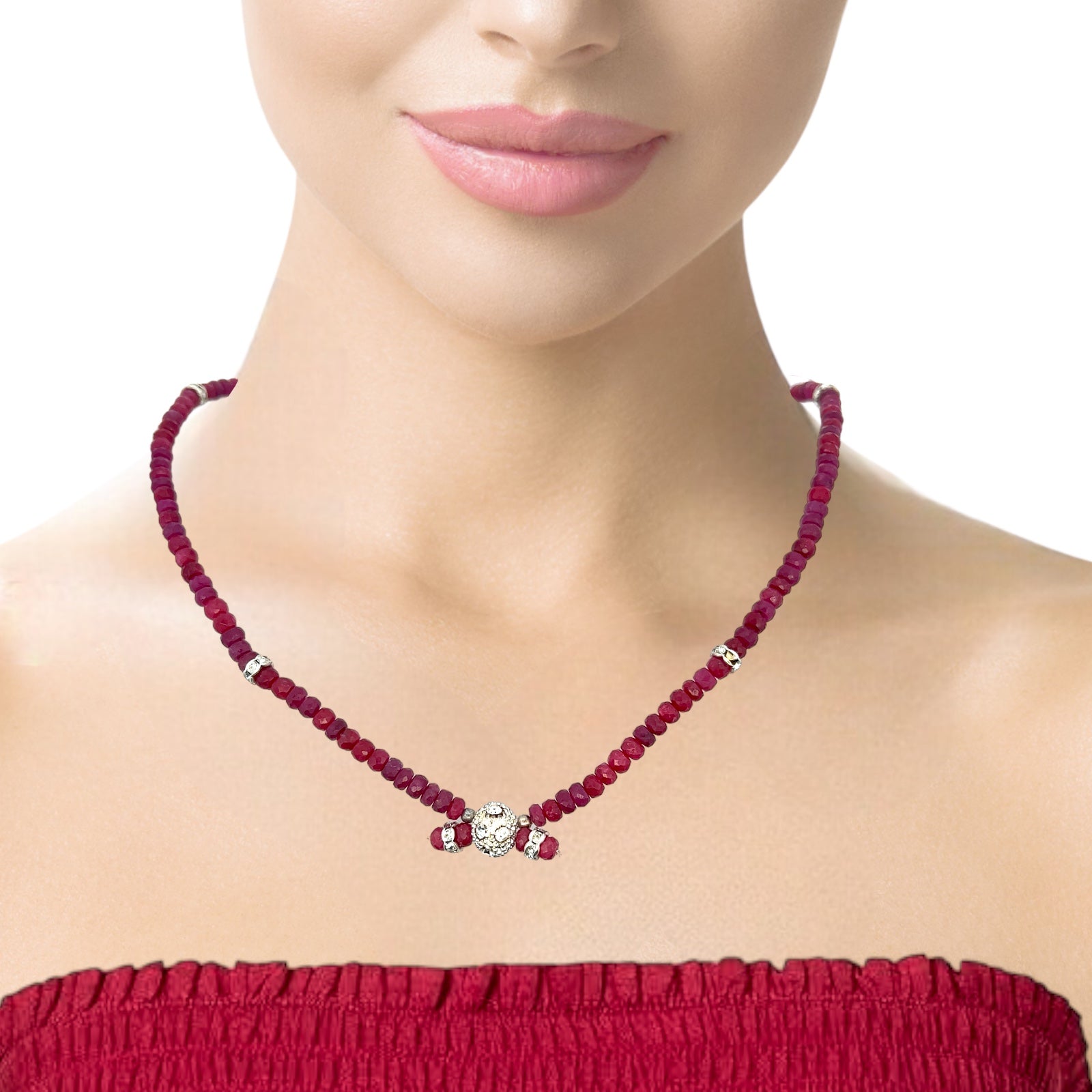 Natural Ruby Gemstone Rondelle Facet Cut Bead Precious Necklace