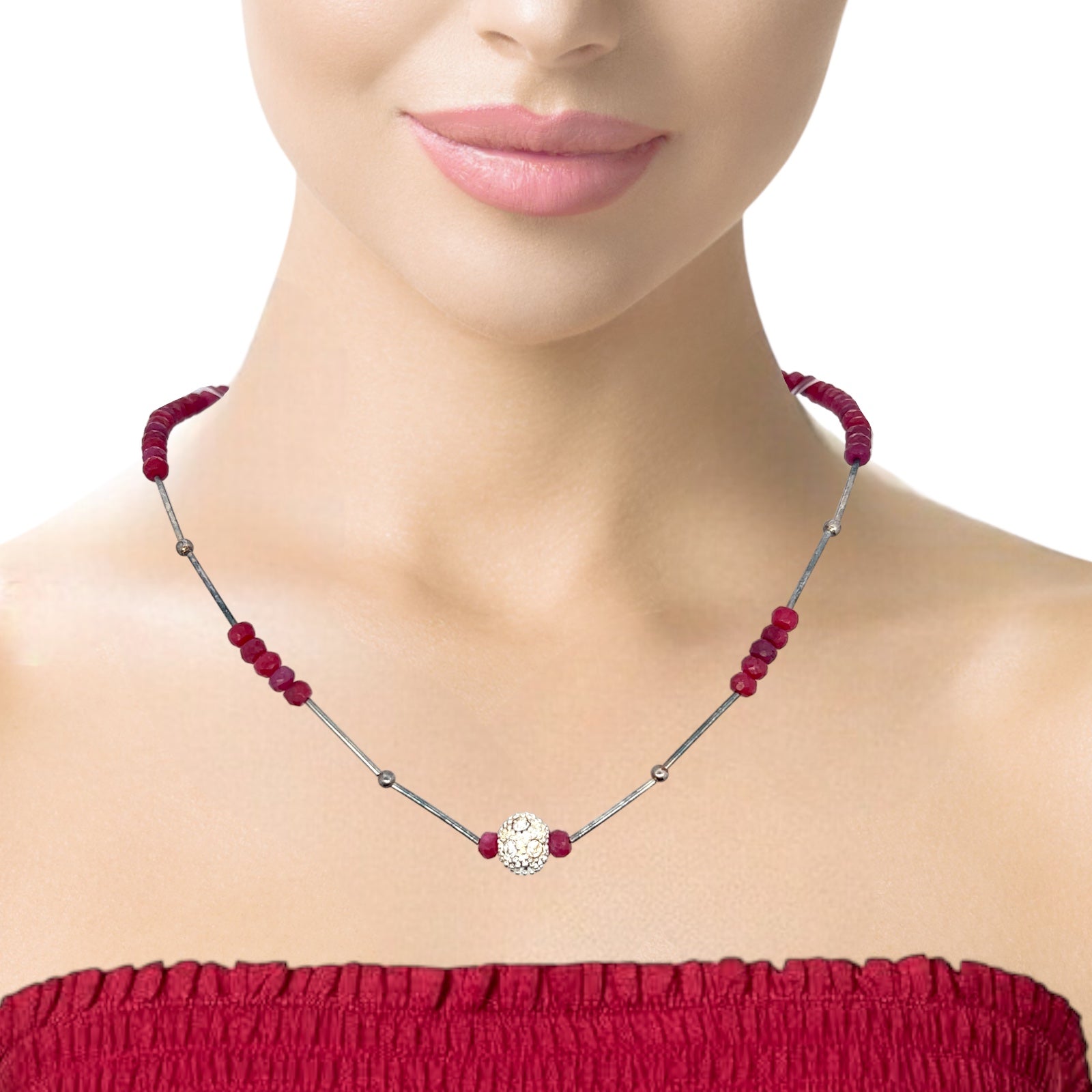 Natural Ruby Rondelle Facet Beads Gemstone Necklace