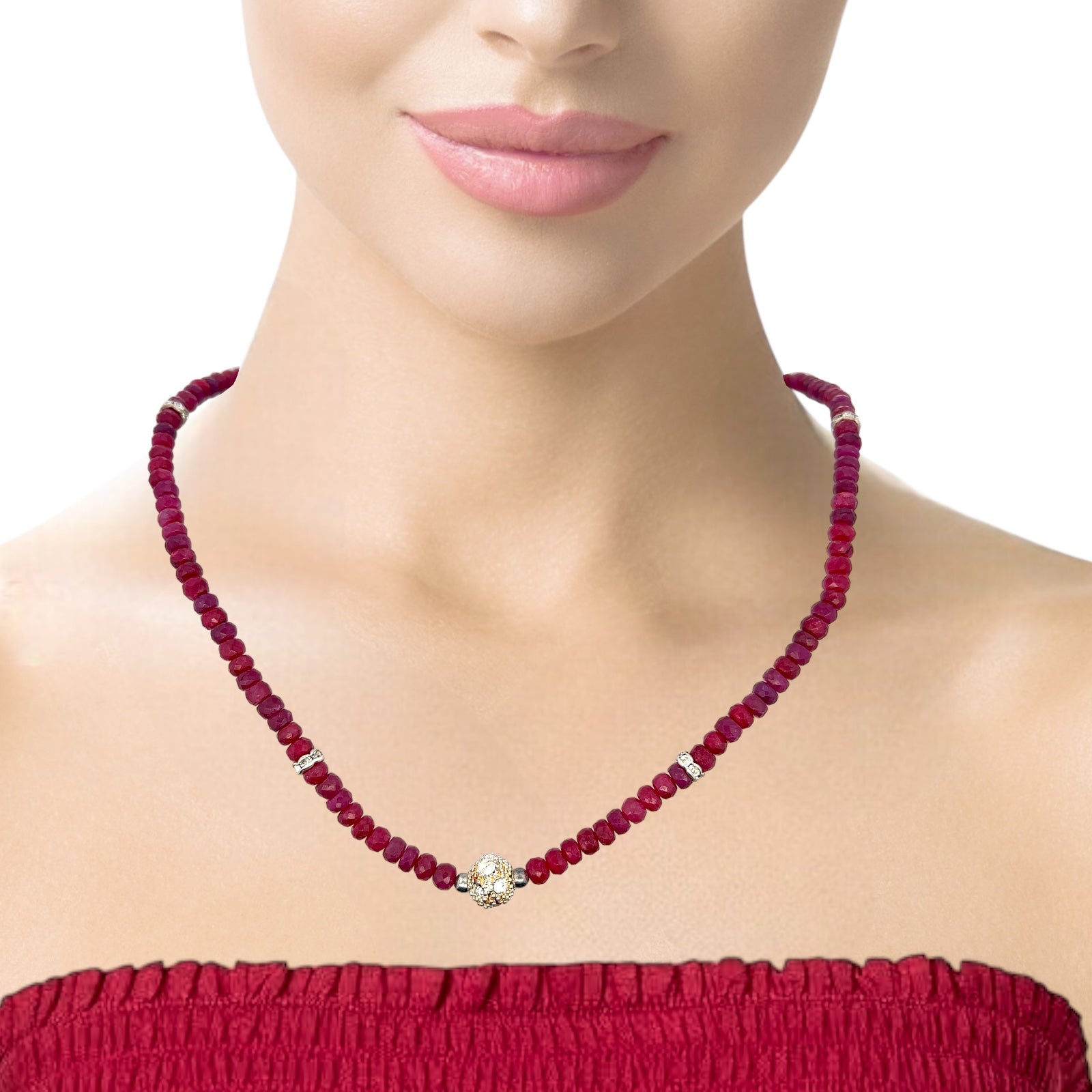 Natural Ruby Rondelle 4.5mm Facet Cut Bead Precious Necklace