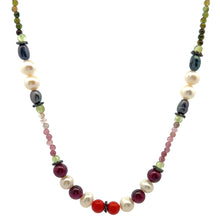 Natural Peridot Garnet Coral & Multi Tourmaline Pearl Handmade Semi Necklace