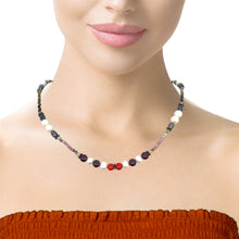 Natural Peridot Garnet Coral & Multi Tourmaline Pearl Handmade Semi Necklace