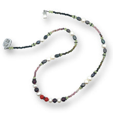 Natural Peridot Garnet Coral & Multi Tourmaline Pearl Handmade Semi Necklace