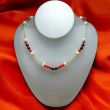 Natural Peridot, Coral, Pearl & Garnet Gemstone Semiprecious Necklace