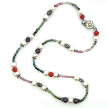 Natural Multi Tourmaline with Pearl Garnet Coral Color Gemstone Necklace