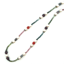 Natural Multi Tourmaline with Pearl Garnet Coral Color Gemstone Necklace