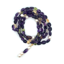 Natural Amethyst Peridot Citrine Tourmaline Pearl Layered Semiprecious Necklace