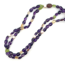 Natural Amethyst Peridot Citrine Tourmaline Pearl Layered Semiprecious Necklace