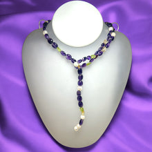 Natural Amethyst Peridot Citrine Tourmaline Pearl Layered Semiprecious Necklace