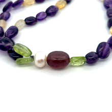 Natural Amethyst Peridot Citrine Tourmaline Pearl Layered Semiprecious Necklace