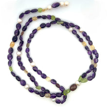 Natural Amethyst Peridot Citrine Tourmaline Pearl Layered Semiprecious Necklace