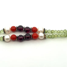 Natural Peridot, Coral, Pearl & Garnet Gemstone Semiprecious Necklace