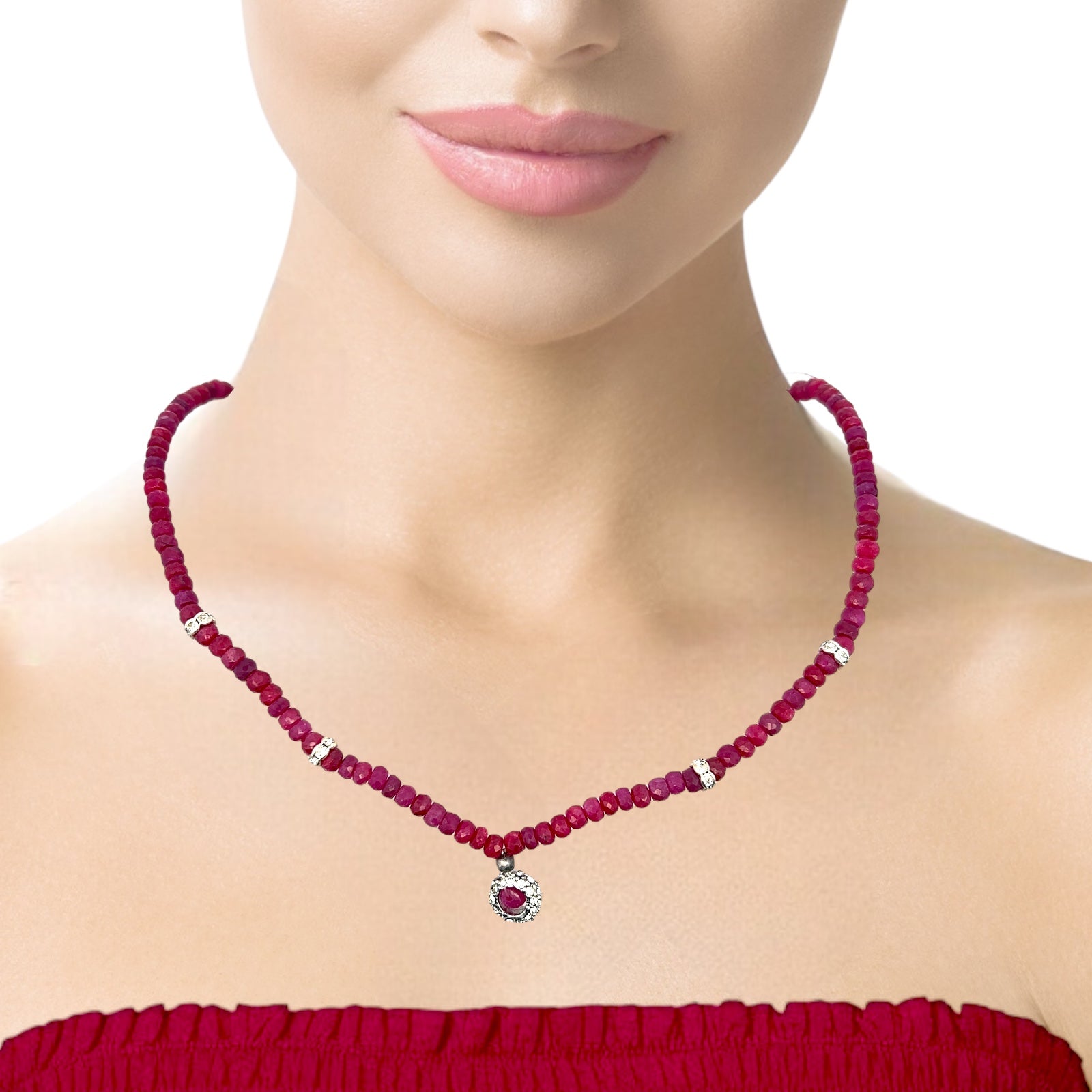 Natural Ruby Gemstone Rondelle Facet Cut Beads Precious Necklace