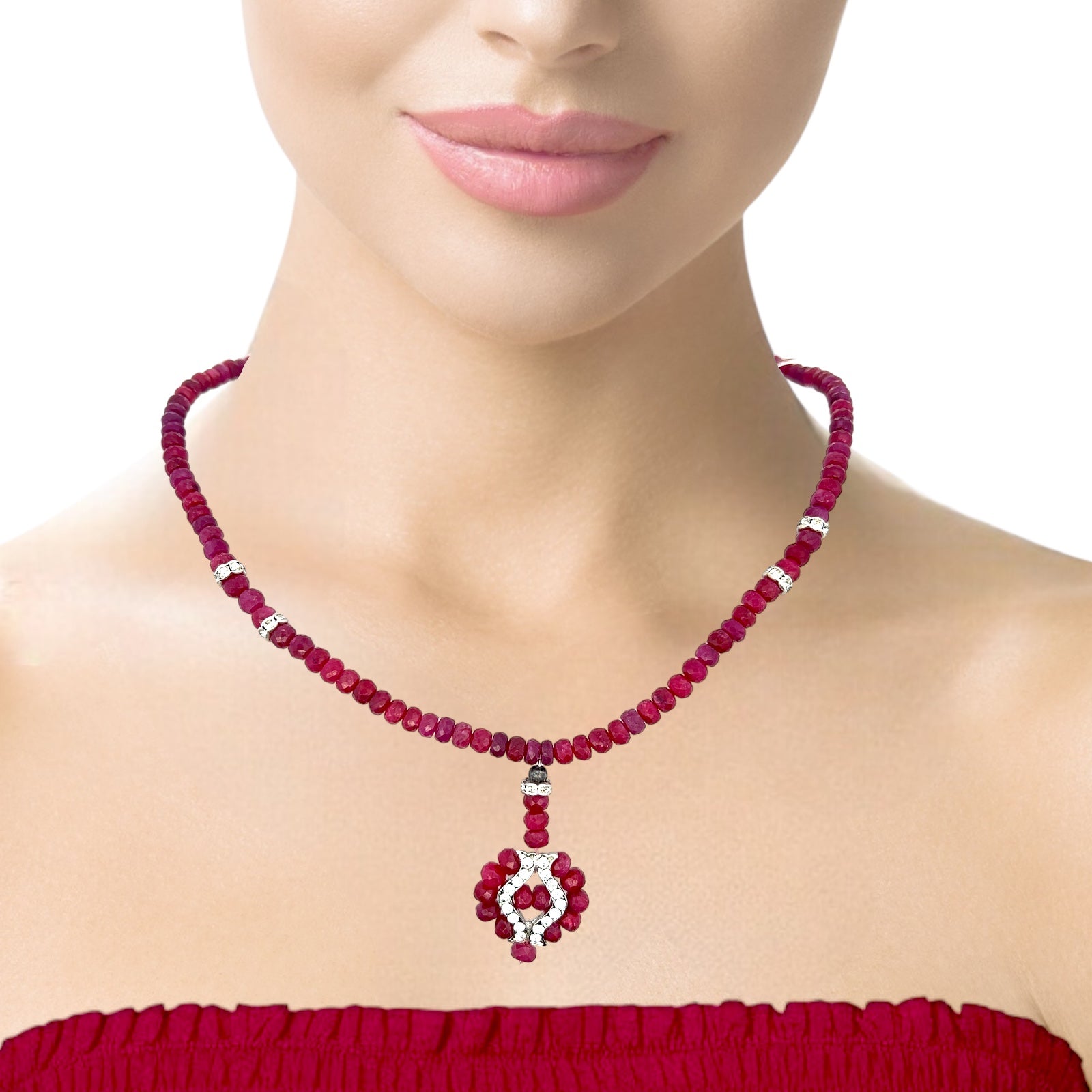 Natural Ruby Rondelle Facet Cut Beads Precious Birthstone Necklace