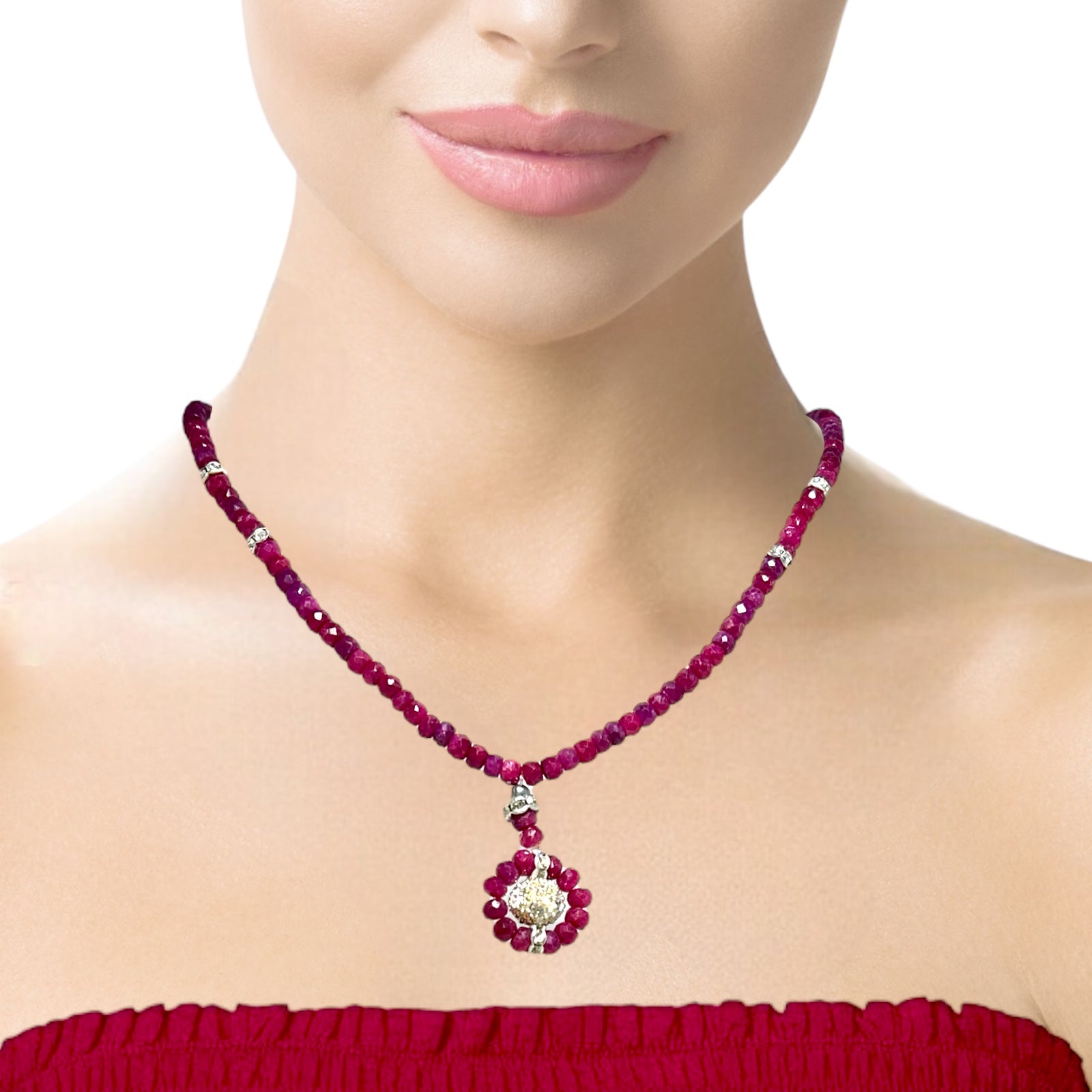 Handmade Natural Ruby Rondelle Facet Cut Beads Precious Necklace