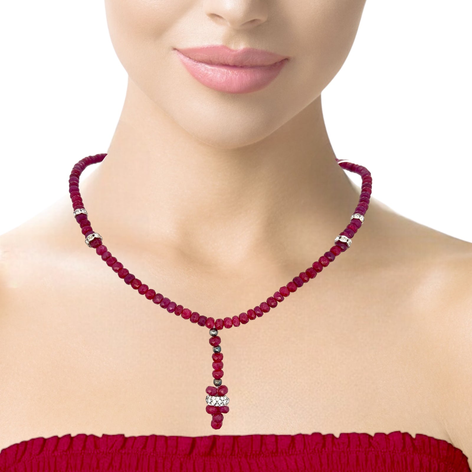 Natural Ruby Rondelle Facet Cut Precious Beads Necklace