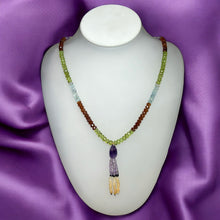 Natural Peridot Garnet Aquamarine Citrine Rondelle Facet Beads with Amethyst Drop Gemstone Necklace