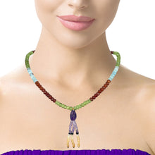 Natural Peridot Garnet Aquamarine Citrine Rondelle Facet Beads with Amethyst Drop Gemstone Necklace