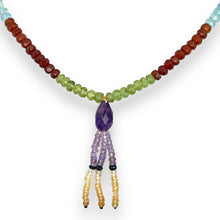 Natural Peridot Garnet Aquamarine Citrine Rondelle Facet Beads with Amethyst Drop Gemstone Necklace