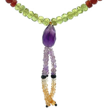 Natural Peridot Garnet Aquamarine Citrine Rondelle Facet Beads with Amethyst Drop Gemstone Necklace