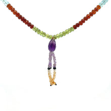 Natural Peridot Garnet Aquamarine Citrine Rondelle Facet Beads with Amethyst Drop Gemstone Necklace