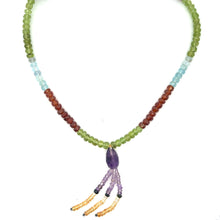 Natural Peridot Garnet Aquamarine Citrine Rondelle Facet Beads with Amethyst Drop Gemstone Necklace