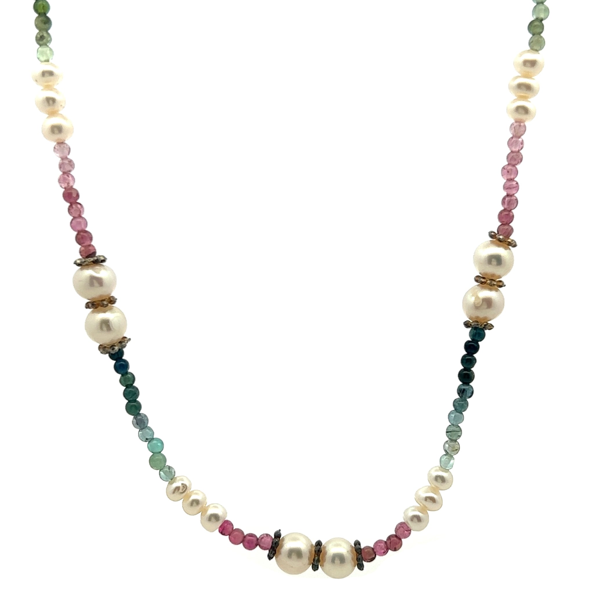 Natural Pink Green Tourmaline Pearl Round Plain Handmade Gemstone Necklace