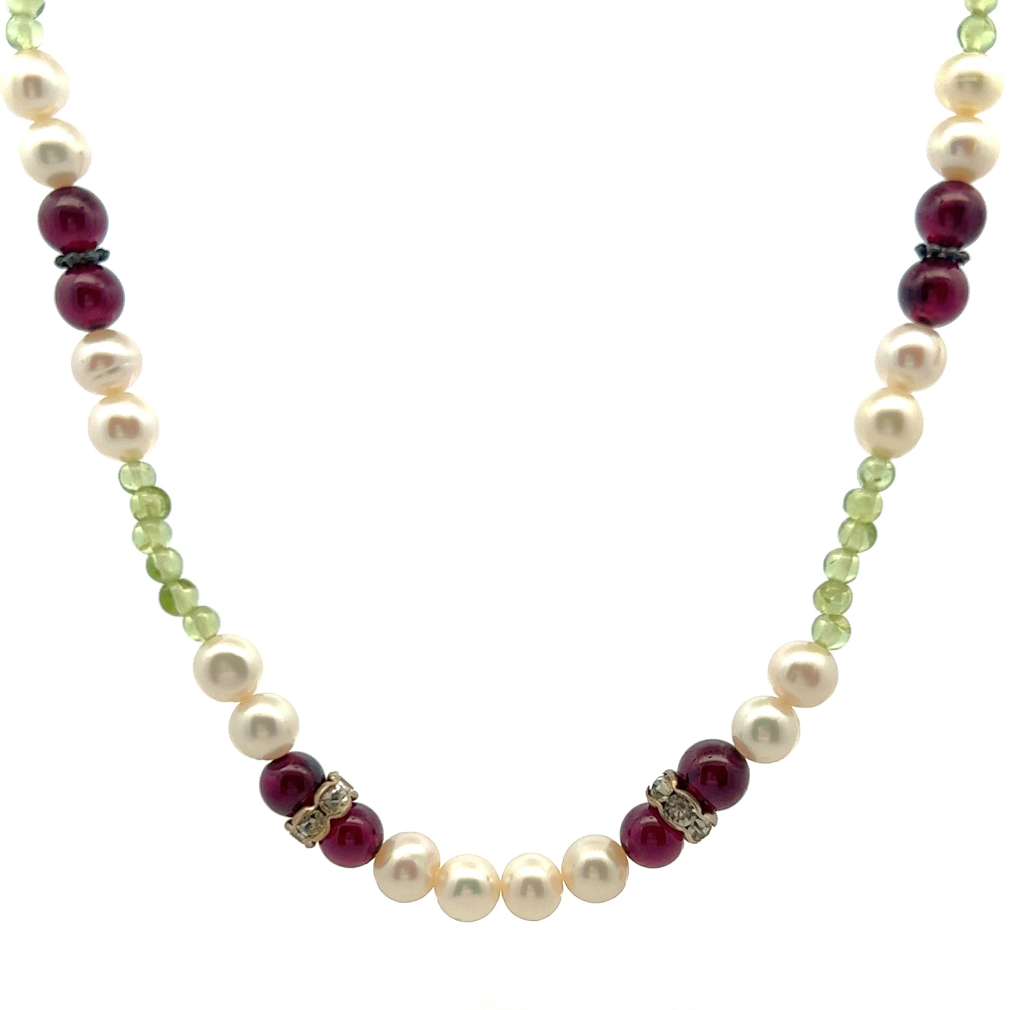 Natural Garnet Peridot Pearl Round Plain Handmade Gemstone Necklace