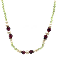 Natural Peridot Ball & Garnet Pearl Smooth Handmade Gemstone Necklace