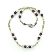 Natural Peridot Ball & Garnet Pearl Smooth Handmade Gemstone Necklace