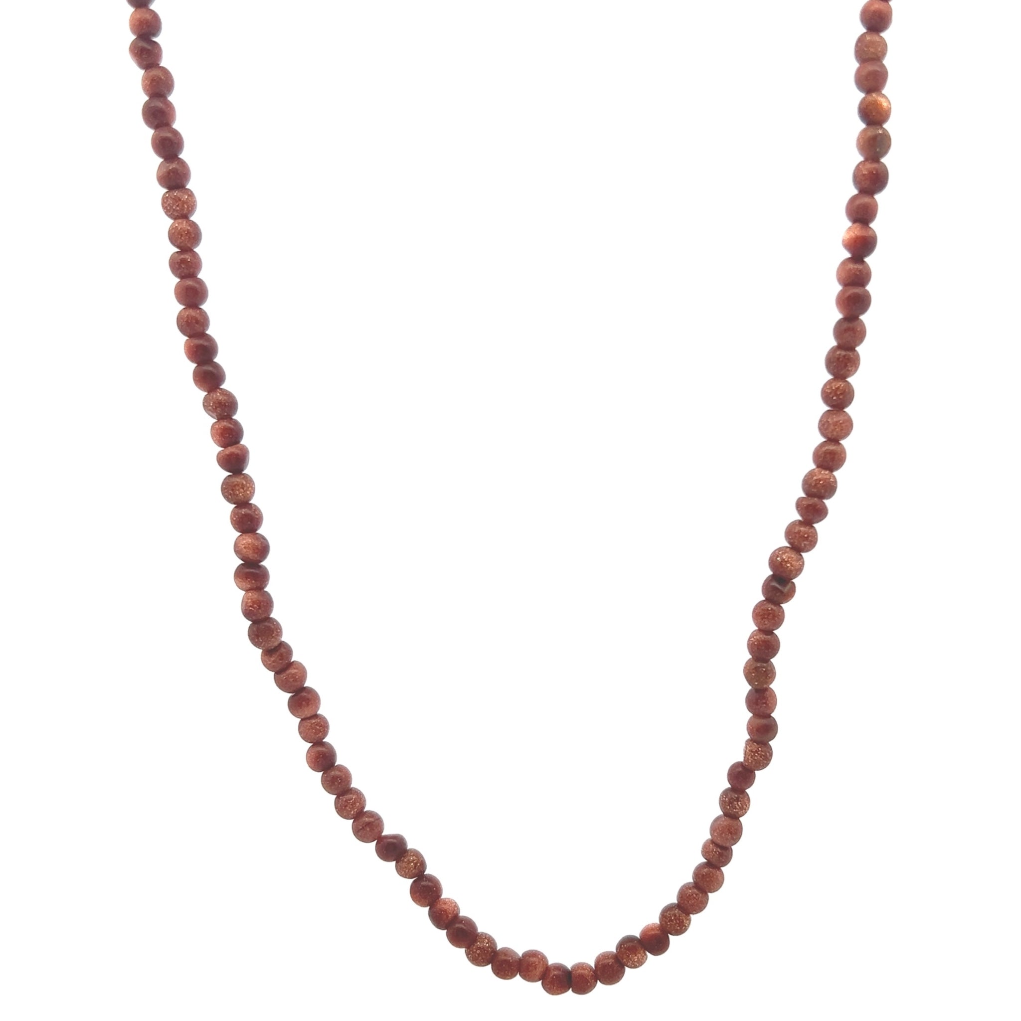 Natural Brown Sunstone Plain Ball Semiprecious Necklace