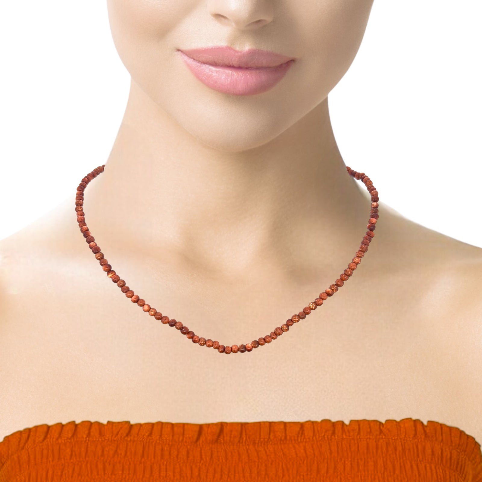 Natural Brown Sunstone Plain Ball Semiprecious Necklace