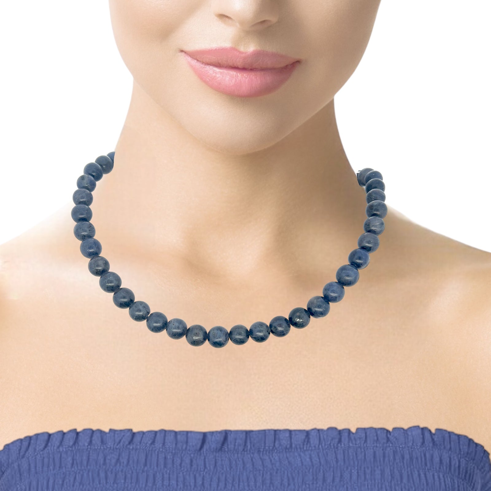 Natural Sodalite Plain 9mm Ball Semiprecious Necklace