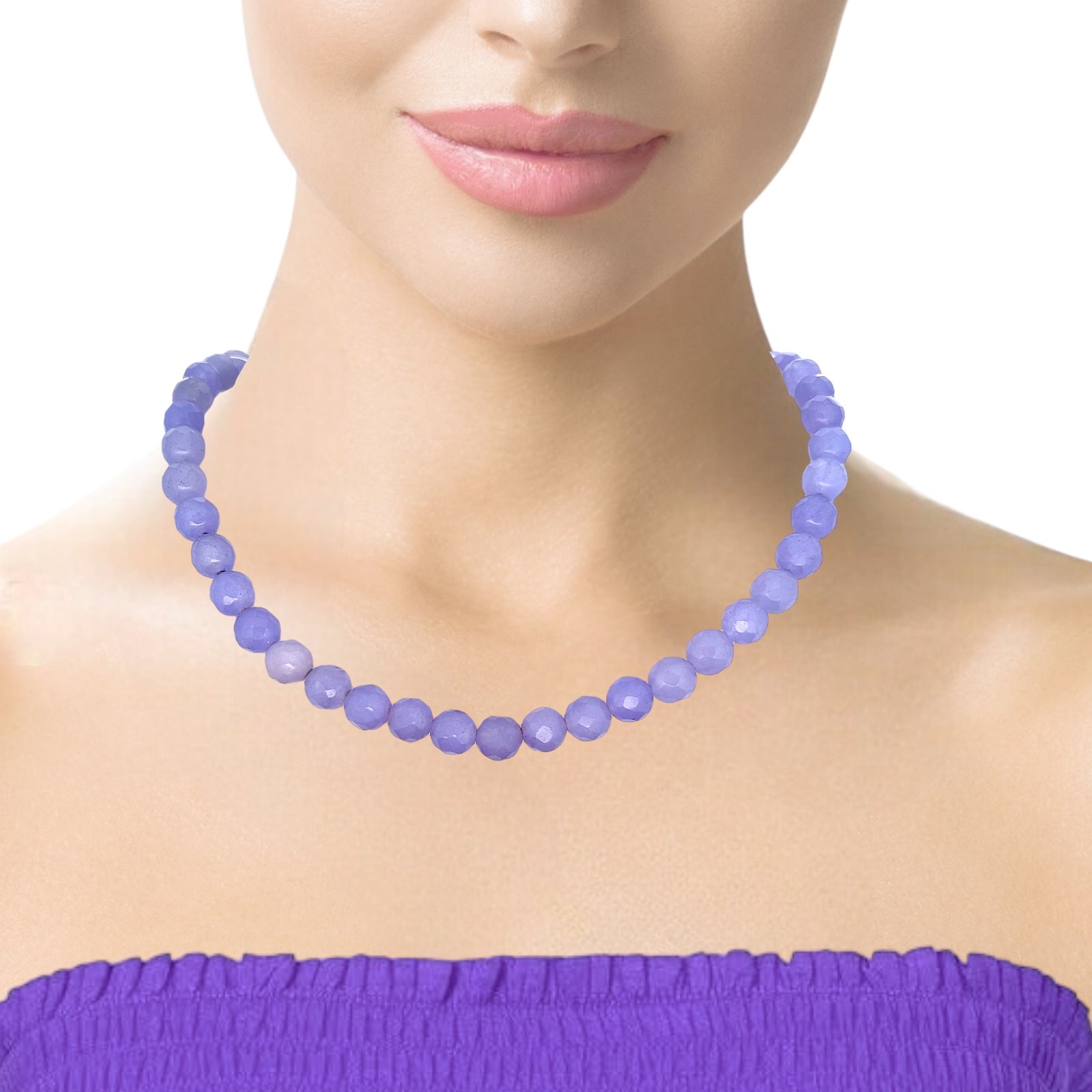 Natural Purple Jade Facet 8mm Ball Semiprecious Necklace