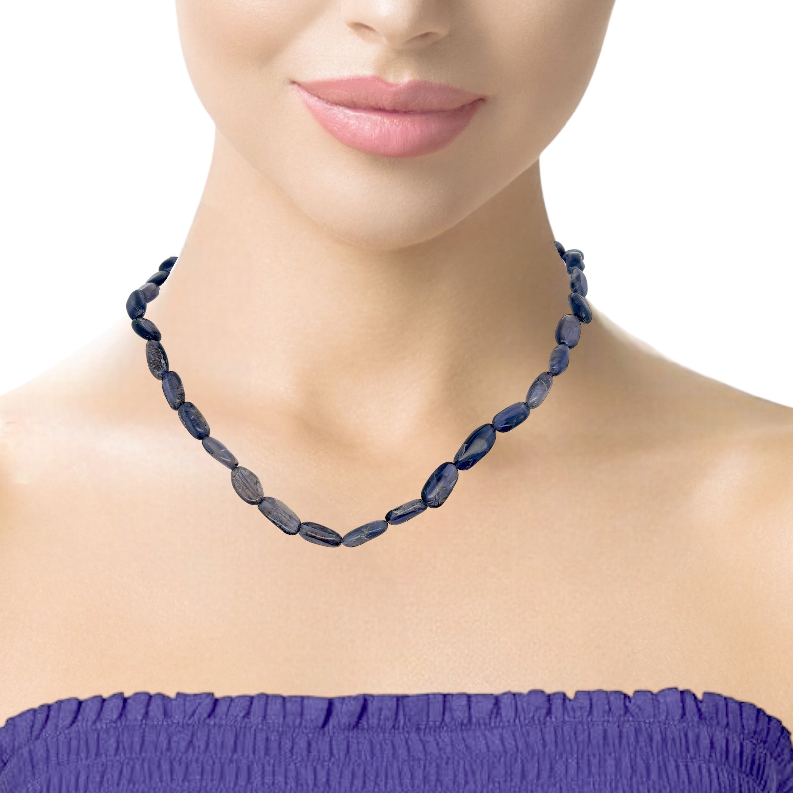 Natural Iolite Plain Mani Gemstone Necklace